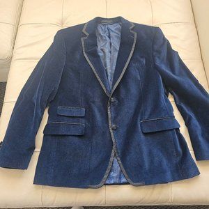 Tallia Mens Dark Blue Graphic Interior Velvet Blazer Size 44r Lined - Large